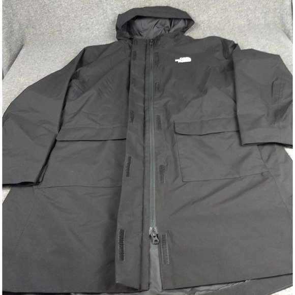 North Face DryVent Trench Rain Jacket Women XXL Black Hooded Elasticized Back - Picture 10 of 16